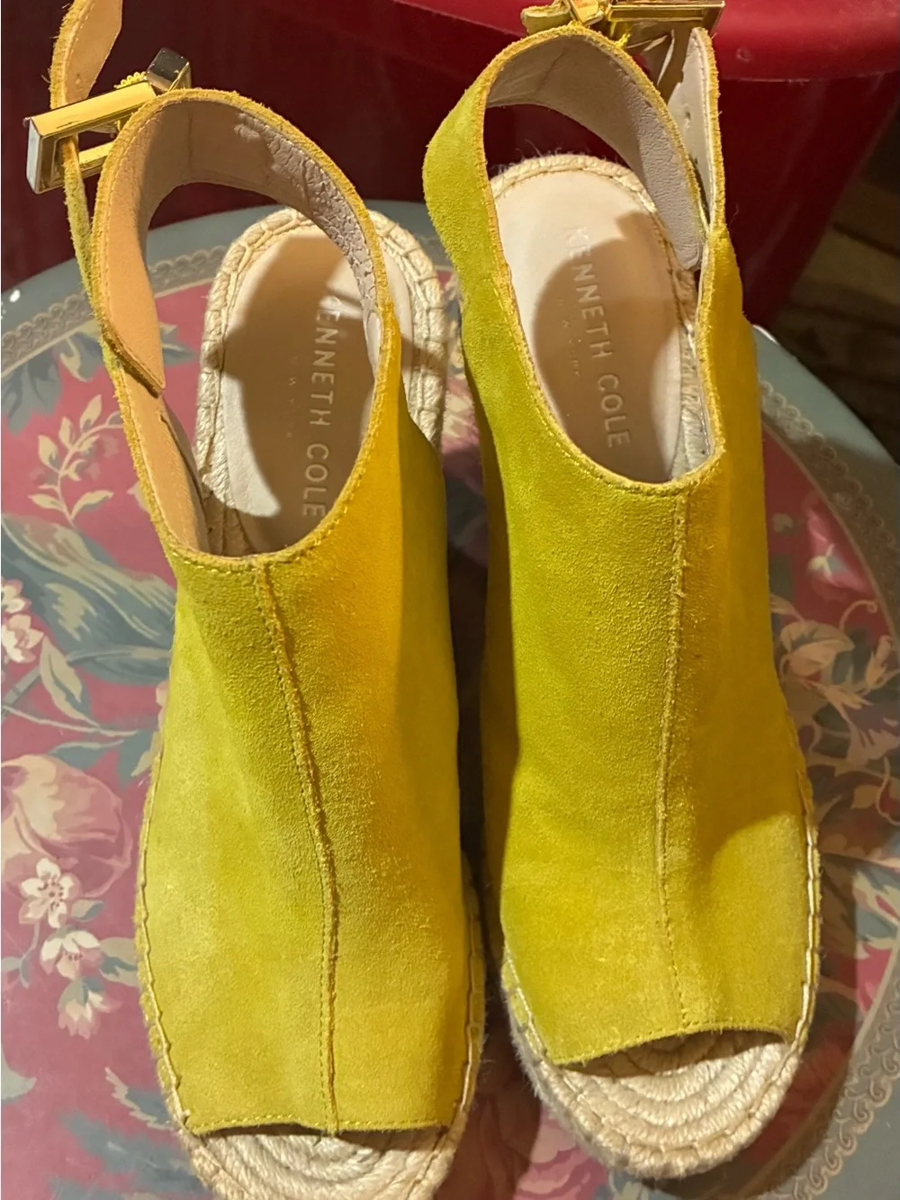 Kenneth Cole Yellow Suede Espadrille Wedge Sandals - Women's 7.5 NWOB